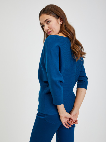 Orsay Blauer gerippter Damenpullover mit Fledermausärmeln von ORSAY