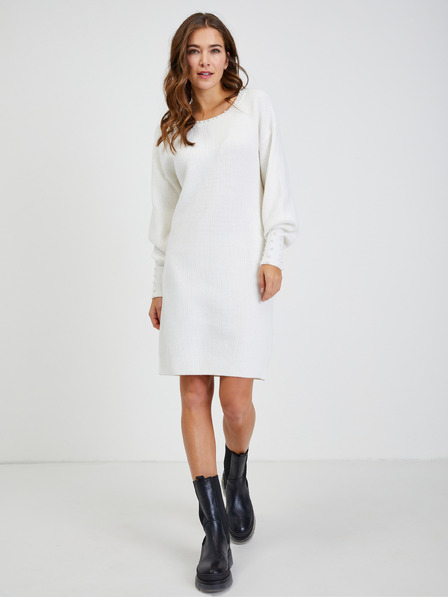Orsay Weißes geripptes Damen Pulloverkleid ORSAY