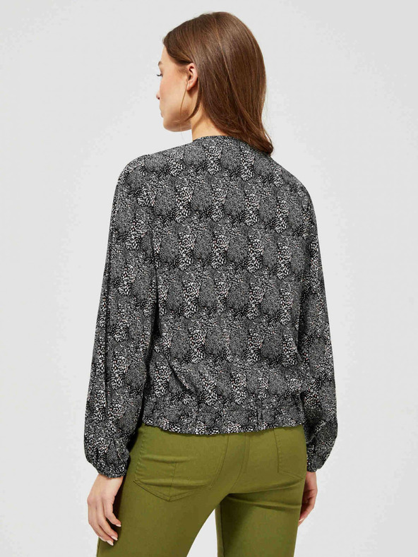 Moodo Graue und schwarze Damenbluse Moodo mit kleinem Muster und Schleife