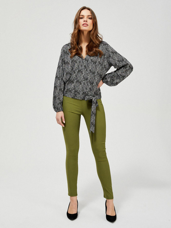 Moodo Graue und schwarze Damenbluse Moodo mit kleinem Muster und Schleife