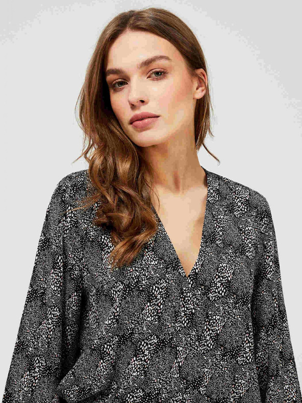 Moodo Graue und schwarze Damenbluse Moodo mit kleinem Muster und Schleife