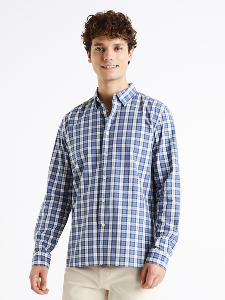 Celio Weiß-blau kariertes Herrenhemd Celio Dawayne