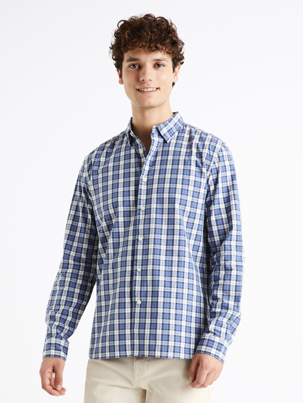 Celio Weiß-blau kariertes Herrenhemd Celio Dawayne