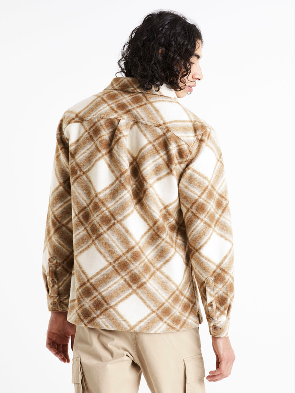 Celio Cremefarben und braun kariertes Herrenoberhemd Celio Caima