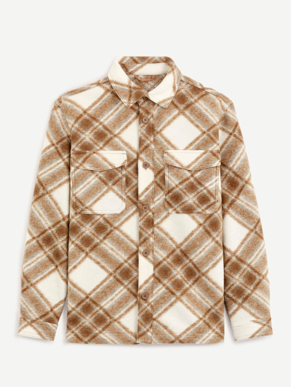 Celio Cremefarben und braun kariertes Herrenoberhemd Celio Caima