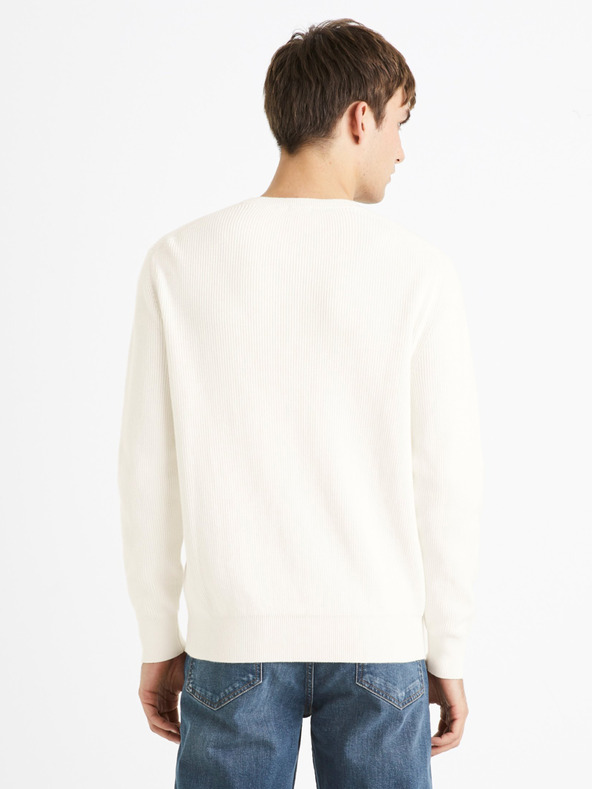 Celio Cremefarbener gerippter Basic-Pullover für Herren Celio Dexter