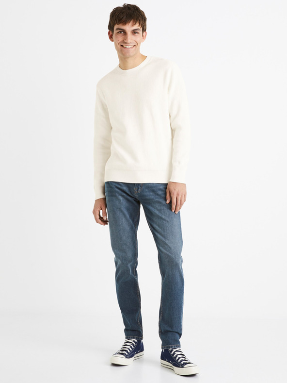 Celio Cremefarbener gerippter Basic-Pullover für Herren Celio Dexter