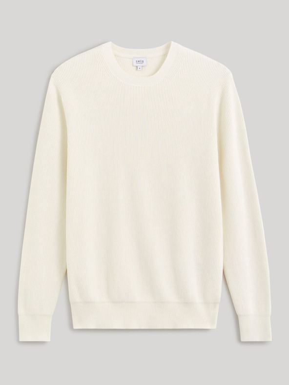 Celio Cremefarbener gerippter Basic-Pullover für Herren Celio Dexter