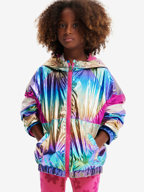 Desigual Rosa und blaue Desigual Rainbow Metallic-Jacke für Mädchen