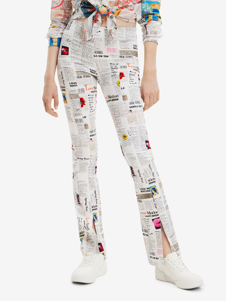 Desigual Weiße gemusterte Hose für Frauen Desigual Newspaper