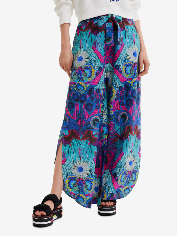 Desigual Rosa und türkis gemusterte, lockere Damenhose Desigual Lile-Lacroix