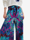 Desigual Rosa und türkis gemusterte, lockere Damenhose Desigual Lile-Lacroix