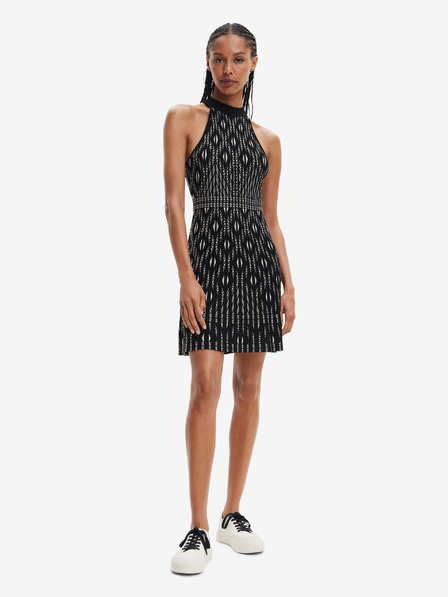 Desigual Desigual El Havre weiß und schwarz gemustertes Damenkleid