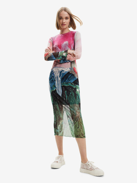 Desigual Desigual Skyline grün-rosa ärmelloses Midikleid für Damen