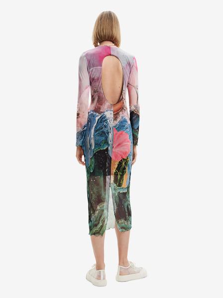 Desigual Desigual Skyline grün-rosa ärmelloses Midikleid für Damen