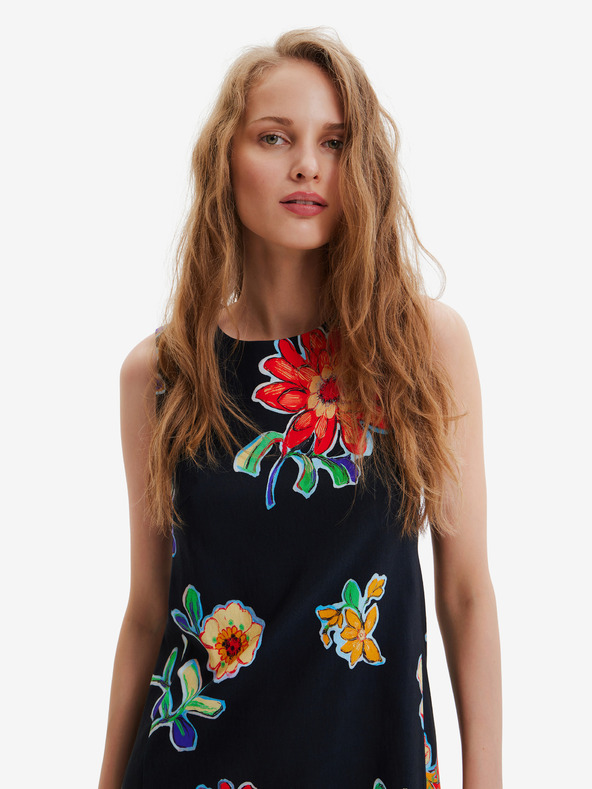 Desigual Schwarzes geblümtes Desigual Sundance Kleid für Damen