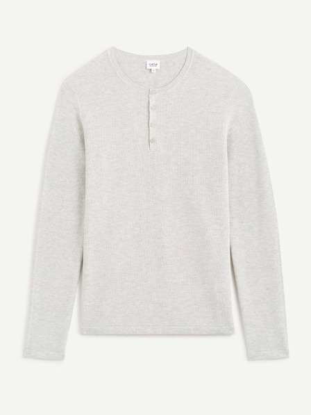 Celio Hellgrauer leichter Herren Pullover mit Knopfleiste Celio Cehenpik