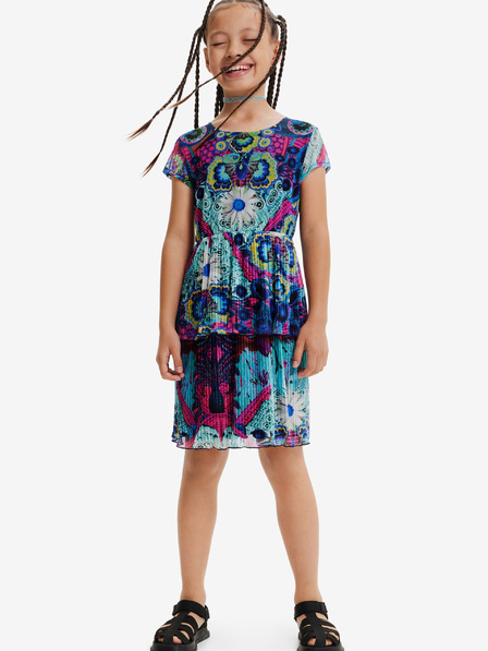 Desigual Rosa und türkisfarbenes gemustertes Kleid für Mädchen Desigual Caleido