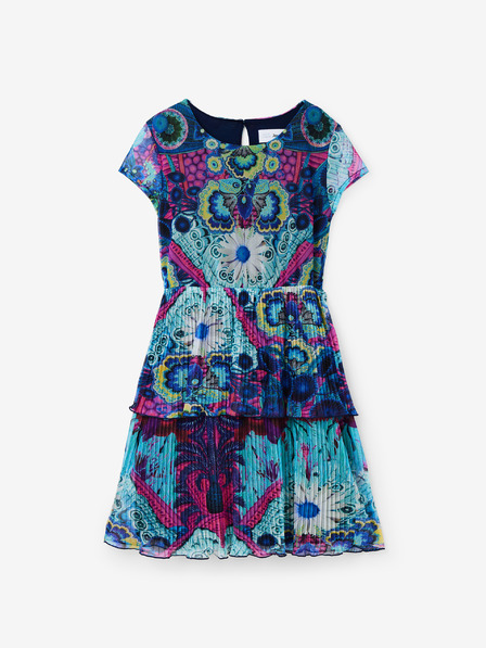 Desigual Rosa und türkisfarbenes gemustertes Kleid für Mädchen Desigual Caleido