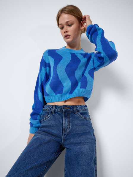 Noisy May Blauer gemusterter Damen-Cropped-Pullover Noisy May Cosmic