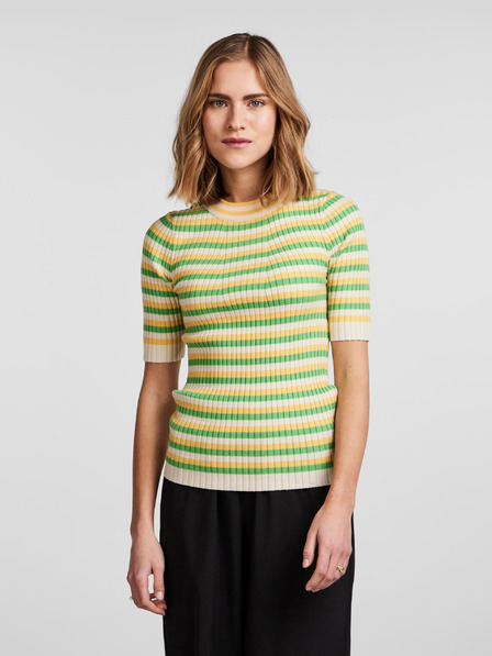 Pieces Grün-gelb gestreifter, leichter Pullover für Damen Pieces Crista