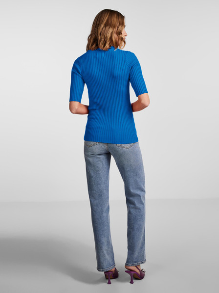 Pieces Blauer gerippter leichter Damenpullover Pieces Crista