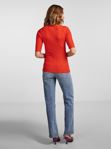 Pieces Roter gerippter leichter Pullover für Frauen Pieces Crista