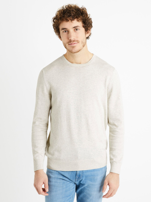 Celio Hellgrauer Herren-Baumwoll-Basispullover Celio Decoton