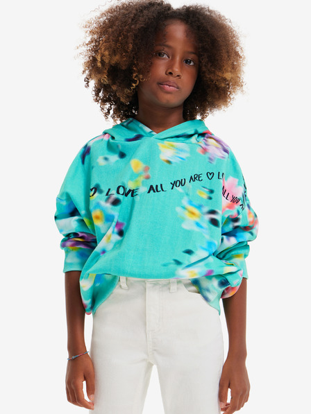 Desigual Hellgrüner geblümter Kapuzenpullover für Mädchen Desigual Flores