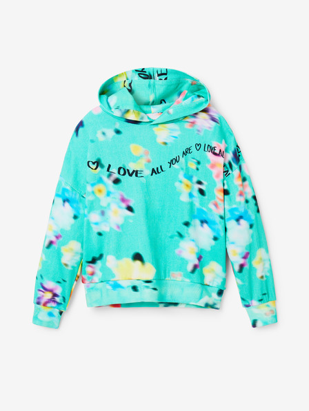 Desigual Hellgrüner geblümter Kapuzenpullover für Mädchen Desigual Flores
