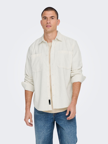ONLY & SONS Cremefarbenes Herren Cord-Oberhemd ONLY & SONS Alp