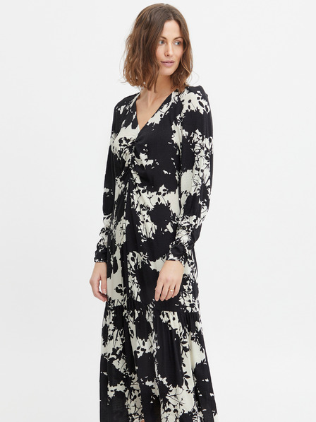 Fransa Weißes und schwarzes gemustertes Damen-Midikleid Fransa