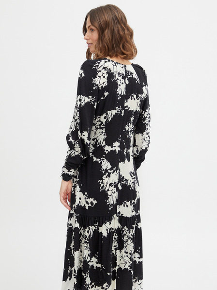Fransa Weißes und schwarzes gemustertes Damen-Midikleid Fransa