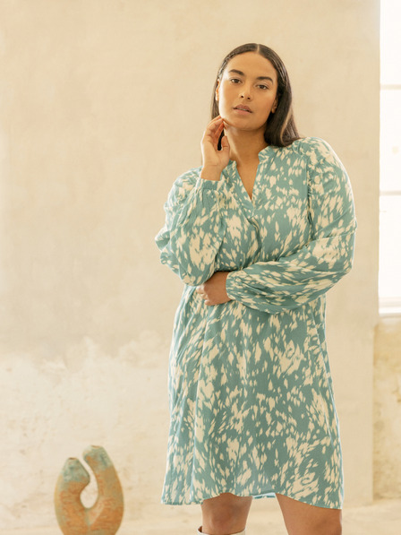 Fransa Türkis und weiß gemustertes Damenkleid Fransa