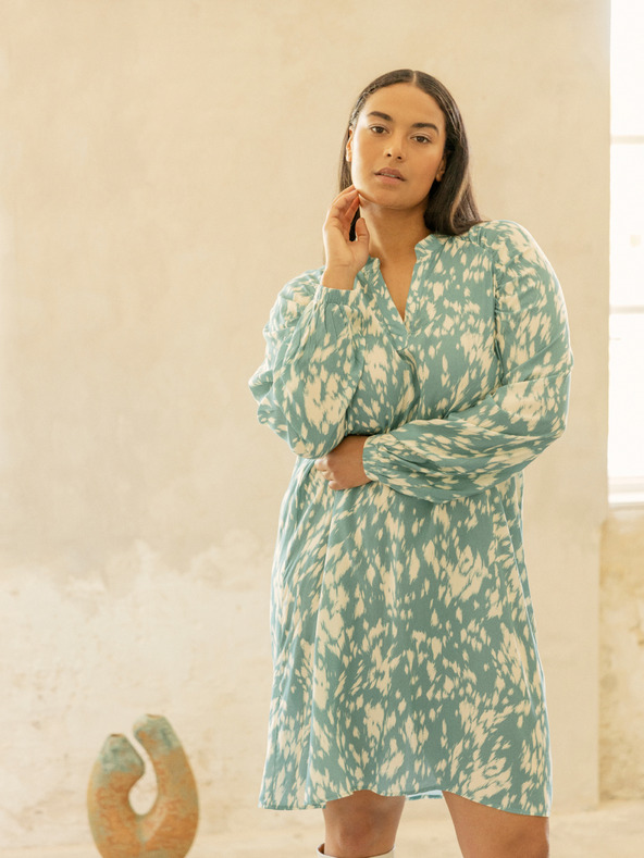 Fransa Türkis und weiß gemustertes Damenkleid Fransa