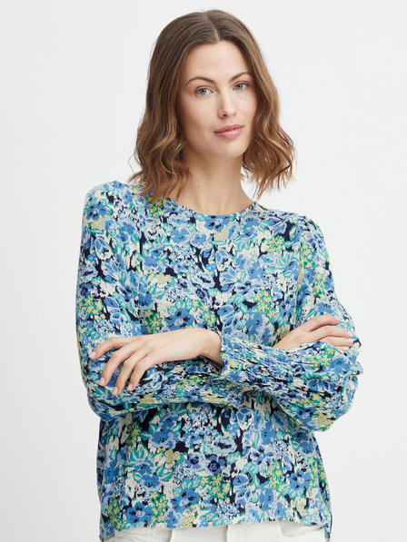 Fransa Blaue Damenbluse mit Blumenmuster Fransa