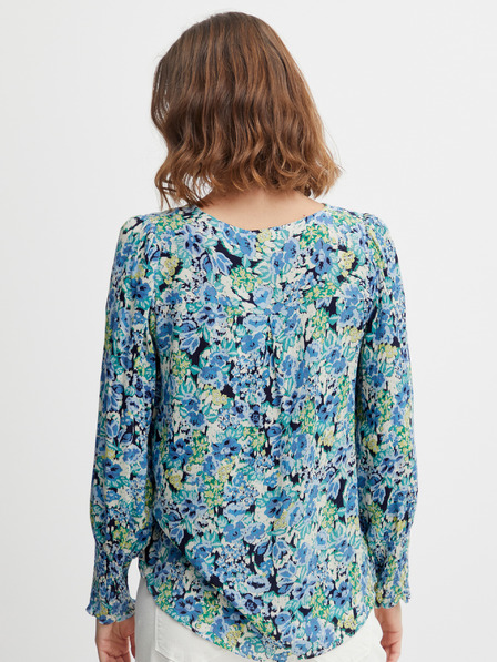 Fransa Blaue Damenbluse mit Blumenmuster Fransa