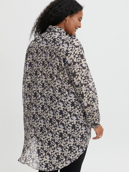 Fransa Beige und schwarz geblümte Bluse mit verlängertem Rücken Fransa