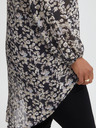 Fransa Beige und schwarz geblümte Bluse mit verlängertem Rücken Fransa