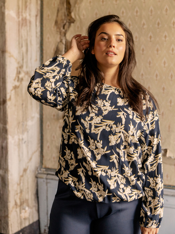 Fransa Weiß-blaue geblümte Bluse Fransa