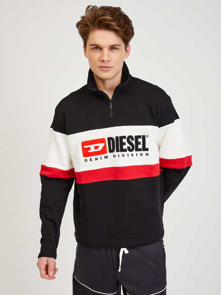 Diesel Cremefarbener und schwarzer Herren Hoodie Diesel