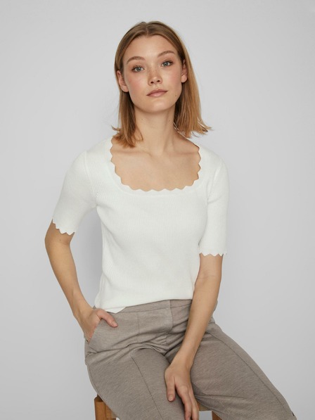 Vila Weißes geripptes Damen-T-Shirt VILA Lana