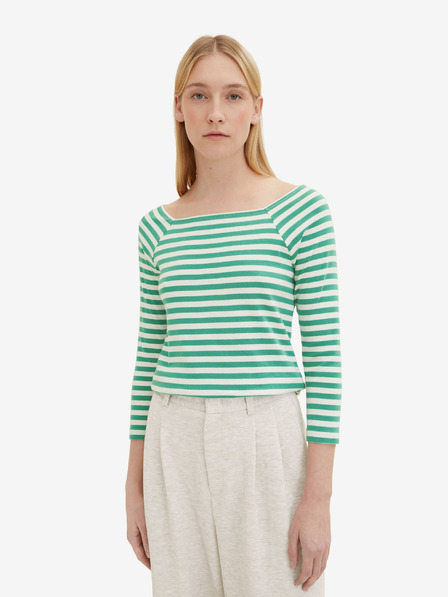 Tom Tailor Hellgrünes gestreiftes Damen T-Shirt mit langen Ärmeln Tom Tailor