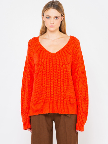 CAMAIEU Orangefarbene lockere Damen-Strickjacke CAMAIEU