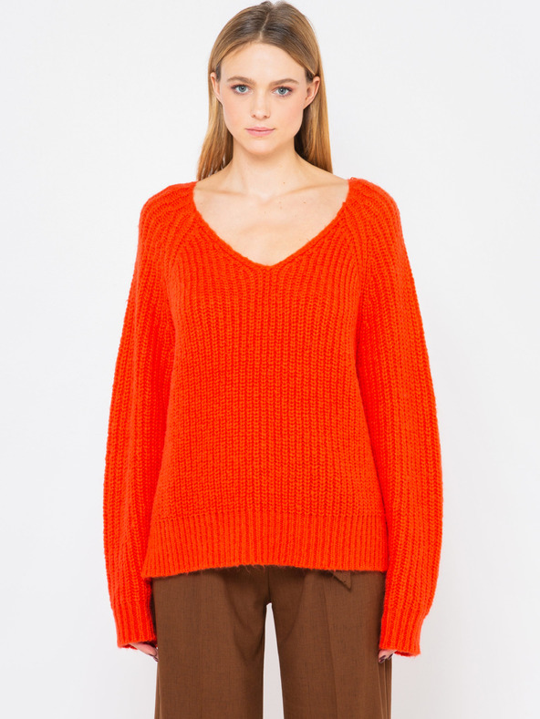 CAMAIEU Orangefarbene lockere Damen-Strickjacke CAMAIEU