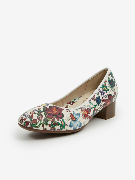 Rieker Weiße Damen Rieker Leder Pumps mit Blumenmuster