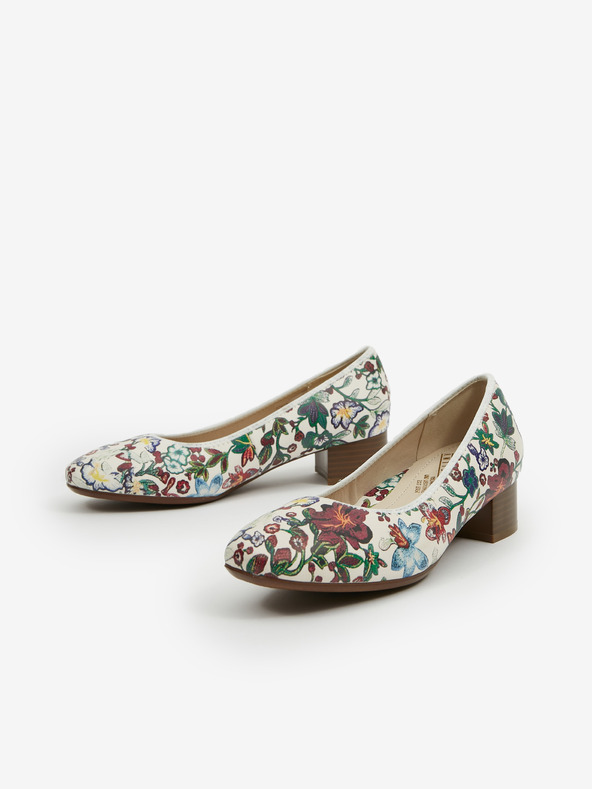 Rieker Weiße Damen Rieker Leder Pumps mit Blumenmuster