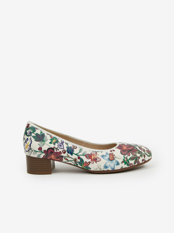 Rieker Weiße Damen Rieker Leder Pumps mit Blumenmuster