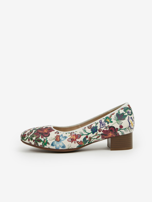 Rieker Weiße Damen Rieker Leder Pumps mit Blumenmuster