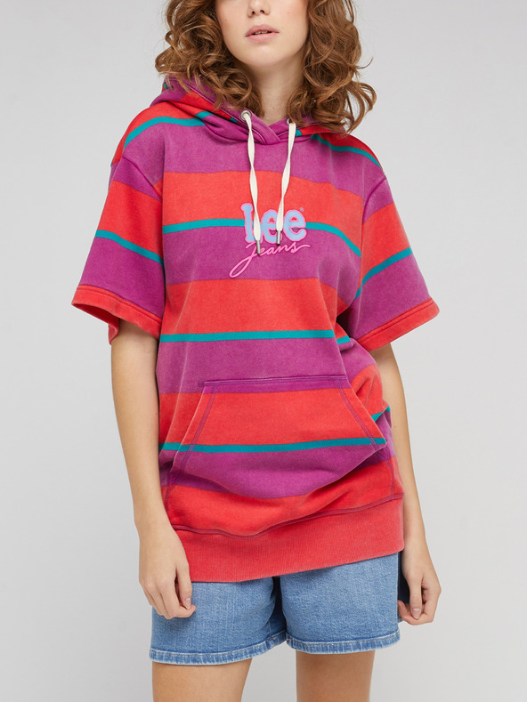 Lee Dunkelrosa gestreiftes Kurzarm-Sweatshirt für Damen Lee